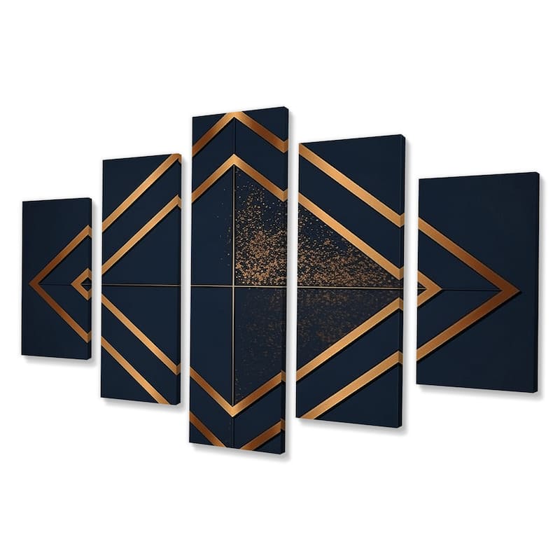Designart "Rhombus In Deep Blue And Gold Abstract IV" Modern Geometric